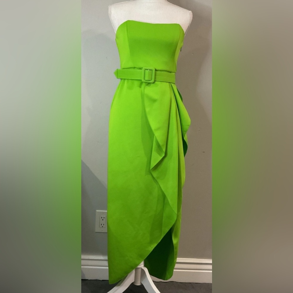 Badgley Mischka Strapless High-Slit Dress In Lime Green Sz 6 NWT - Picture 4 of 11